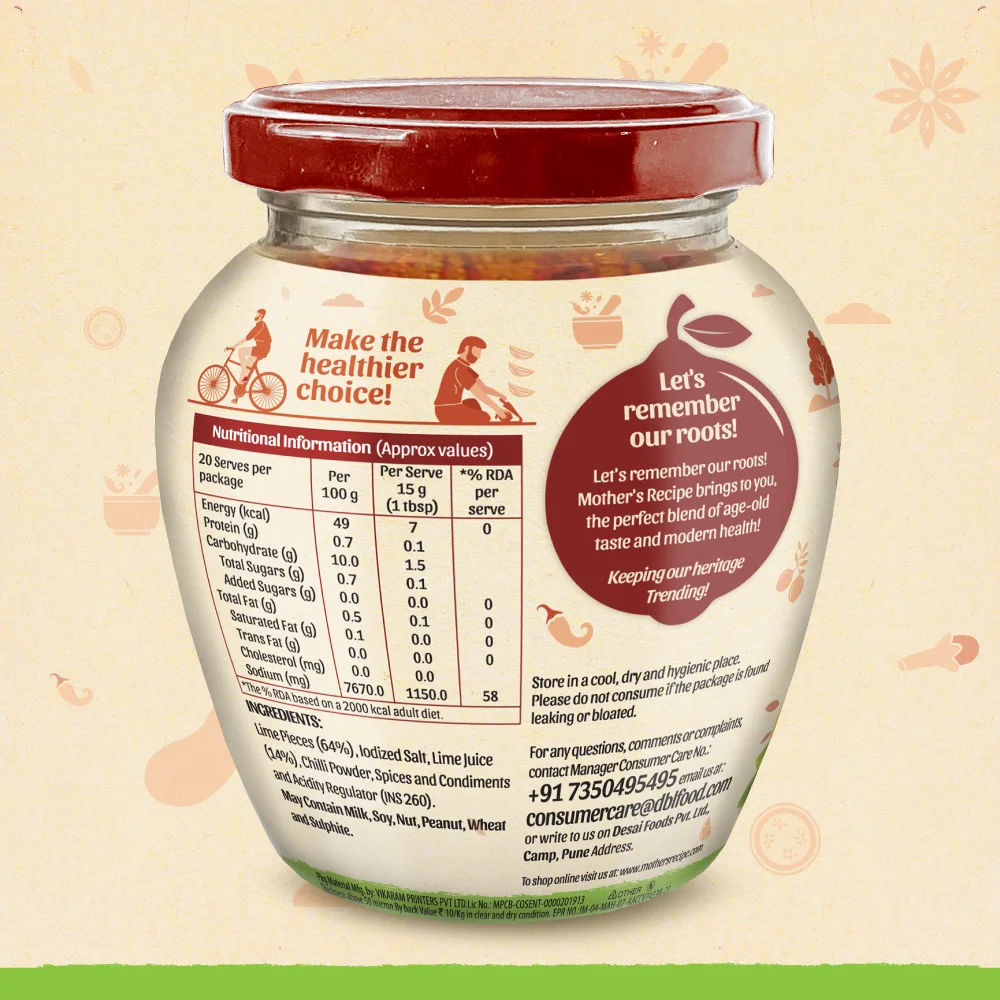 Mothers Recipe Hearty Roots Lime Pickle - Oil free