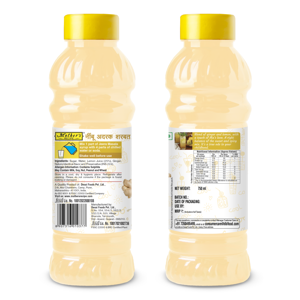 Mother’S Recipe Lemon Ginger 750 ml