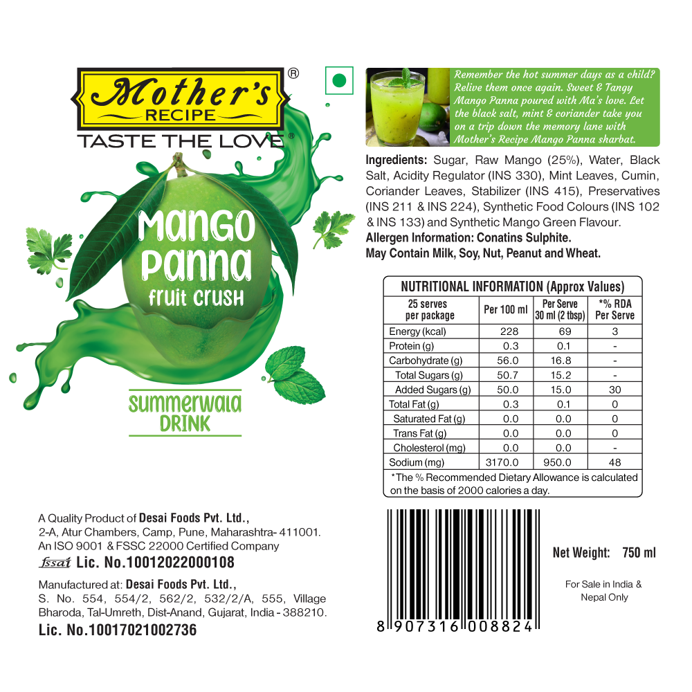 Mother’S Recipe Mango Panna 750 ml