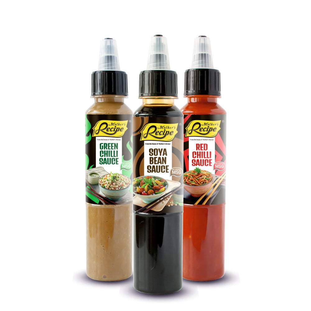 Recipe Sauce Combo - Soya Sauce 240g, Red Chilli Sauce 215g and Green Chilli Sauce 200g, Pack of 3