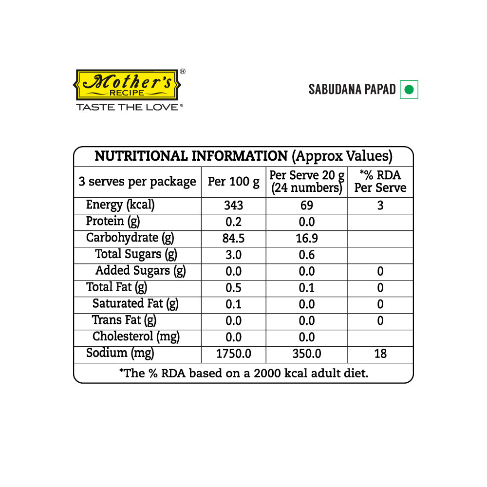 Mother's Recipe Sabudana Papad, 250gm